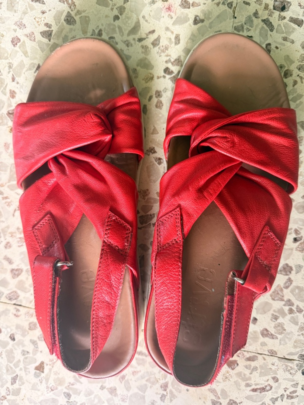 Red Knotted strive leather Slingback Sandals - Women